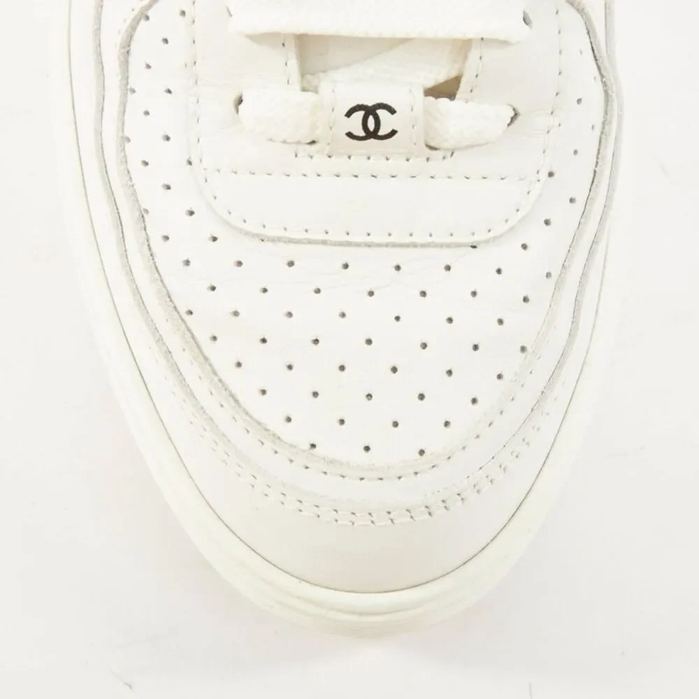 Chanel 2023 White Perforated Leather CC Logo Sneakers